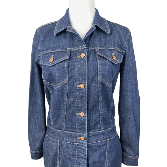 Madewell Denim Utility Shirt Dress Sz S Button Front Long Sleeve Mini Dark Wash - Picture 2 of 15